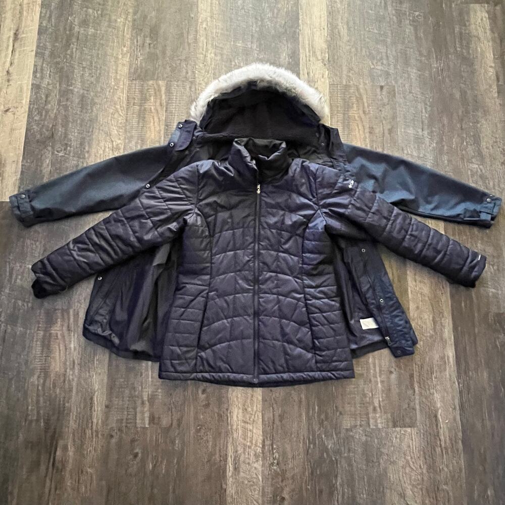 Columbia Interchange 3-in-1 Jacket Women's XL Black Omni-Heat Faux Fur Hood